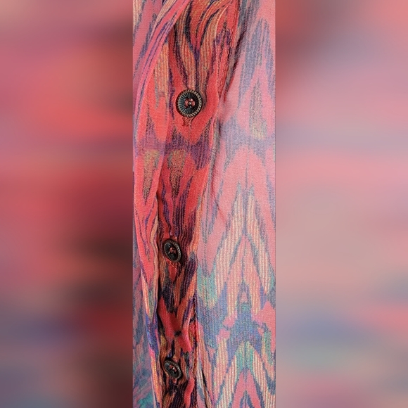 Skies are Blue Sheer Blouse Women's S Petie Multi-colored Abstract Short Sleeved - Picture 8 of 12